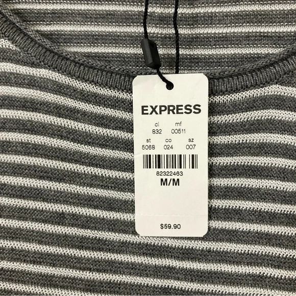 New Express Gray White Striped Crew Neck Asymmetric Hem Tunic Medium - Picture 7 of 10
